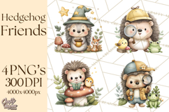 Hedgehog &amp; Friends PNG, Cute Woodland Animals Clipart Product Image 1