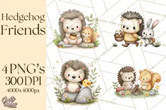 Hedgehog & Friends PNG, Cute Woodland Animals Clipart Product Image 1