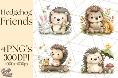 Hedgehog & Friends PNG, Cute Woodland Animals Clipart Product Image 1