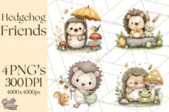 Hedgehog & Friends PNG, Cute Woodland Animals Clipart Product Image 1