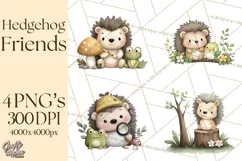 Hedgehog & Friends PNG, Cute Woodland Animals Clipart Product Image 1