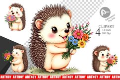 Hedgehog Spring Bouquet Clipart Product Image 1