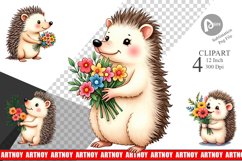 Hedgehog Spring Bouquet Clipart Product Image 1