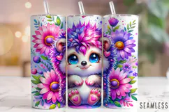 Hedgehog Tumbler Wrap Sublimation, Cute Floral Tumbler Wrap Product Image 1