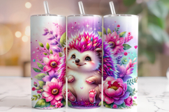 Hedgehog Tumbler Wrap Sublimation, Cute Floral Tumbler Wrap Product Image 1