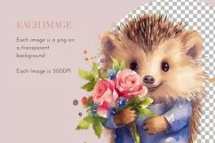Cute Hedgehog with Flower | Watercolor Clipart PNG Product Image 2