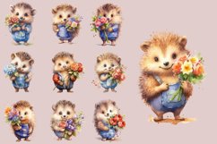 Cute Hedgehog with Flower | Watercolor Clipart PNG Product Image 3