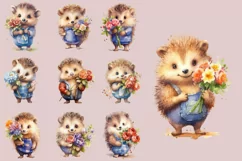 Cute Hedgehog with Flower | Watercolor Clipart PNG Product Image 3