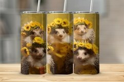 Hand Drawn Sunflowers and Hedgehogs Tumbler Sublimation Wrap Product Image 1