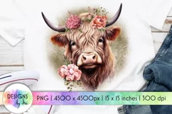 Highland Cow Sublimation | Heifer with Flowers Shirt Print Product Image 1