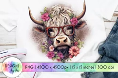 Highland Cow Sublimation | Heifer with Flowers & Glasses Product Image 1