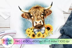 Highland Cow Sublimation | Heifer with Sunflowers Print Product Image 1