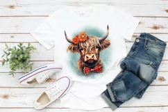 Highland Cow Sublimation | Heifer with Flowers Shirt Print Product Image 2