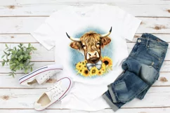 Highland Cow Sublimation | Heifer with Sunflowers Print Product Image 2