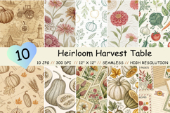 heirloom harvest seamless, vintage squash pattern, ledger background design, seed packet paper, distressed texture print, farmhouse autumn decor, botanical zinnia art, kitchen label motif, sepia tones paper, harvest table design