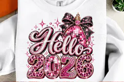 Hello 2026 Pink Rhinestone Disco Ball Bow New Year PNG Product Image 2
