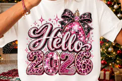 Hello 2026 Pink Rhinestone Disco Ball Bow New Year PNG Product Image 3