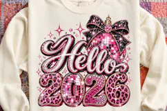 Hello 2026 Pink Rhinestone Disco Ball Bow New Year PNG Product Image 4