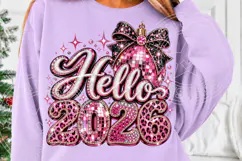 Hello 2026 Pink Rhinestone Disco Ball Bow New Year PNG Product Image 5