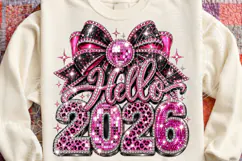 Hello 2026 Pink Rhinestone Coquette Bow & Leopard New Year P Product Image 4