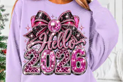 Hello 2026 Pink Rhinestone Coquette Bow & Leopard New Year P Product Image 5