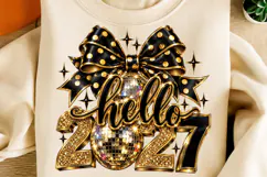 Hello 2027 PNG | Black & Gold Disco Ball Bow New Year Png Product Image 5