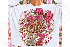 Hello 2027 Pink Rhinestone Disco Ball Bow PNG | Glam New Yea Product Image 1