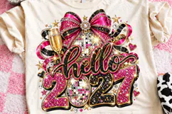 Hello 2027 Pink Disco Ball Bow Glam New Year PNG Product Image 1