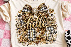 Hello 2027 Leopard Buffalo Plaid Rhinestone Glam New Year PN Product Image 1
