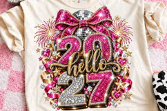 Hello 2027 Pink Rhinestone Disco Ball New Year PNG Product Image 2