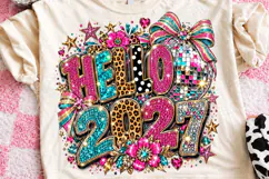 Hello 2027 Rhinestone Leopard Disco Ball New Year PNG Product Image 1