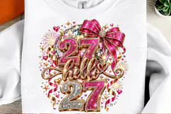 Hello 2027 Pink Rhinestone Disco Ball Bow PNG | Glam New Yea Product Image 2