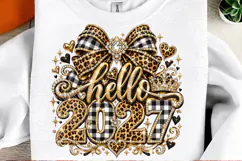 Hello 2027 Leopard Buffalo Plaid Rhinestone Glam New Year PN Product Image 2