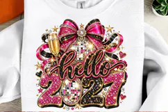 Hello 2027 Pink Disco Ball Bow Glam New Year PNG Product Image 2