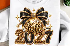 Hello 2027 Black Gold Leopard Rhinestone New Year PNG Product Image 2