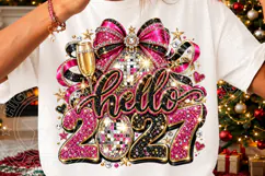 Hello 2027 Pink Disco Ball Bow Glam New Year PNG Product Image 3