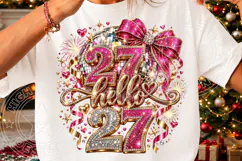 Hello 2027 Pink Rhinestone Disco Ball Bow PNG | Glam New Yea Product Image 3