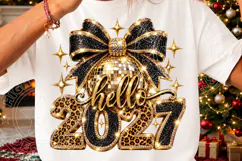Hello 2027 Black Gold Leopard Rhinestone New Year PNG Product Image 3