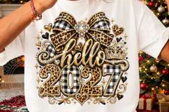 Hello 2027 Leopard Buffalo Plaid Rhinestone Glam New Year PN Product Image 3