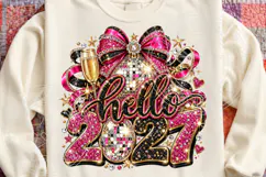 Hello 2027 Pink Disco Ball Bow Glam New Year PNG Product Image 4