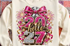 Hello 2027 Pink Rhinestone Disco Ball New Year PNG Product Image 4