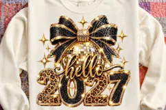 Hello 2027 Black Gold Leopard Rhinestone New Year PNG Product Image 4