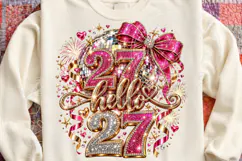 Hello 2027 Pink Rhinestone Disco Ball Bow PNG | Glam New Yea Product Image 4