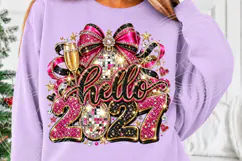 Hello 2027 Pink Disco Ball Bow Glam New Year PNG Product Image 5