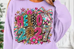 Hello 2027 Rhinestone Leopard Disco Ball New Year PNG Product Image 5