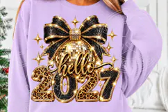 Hello 2027 Black Gold Leopard Rhinestone New Year PNG Product Image 5