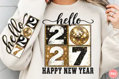 Hello 2027 PNG | Black & Gold Disco Ball New Year Png Product Image 1