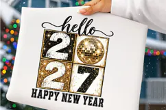 Hello 2027 PNG | Black & Gold Disco Ball New Year Png Product Image 2