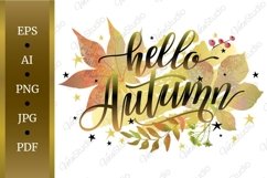 Hello autumn banner with lettering and autumn leaves. Product Image 1