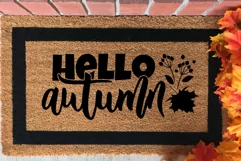 hello autumn with autumn leaves  doormat design. 